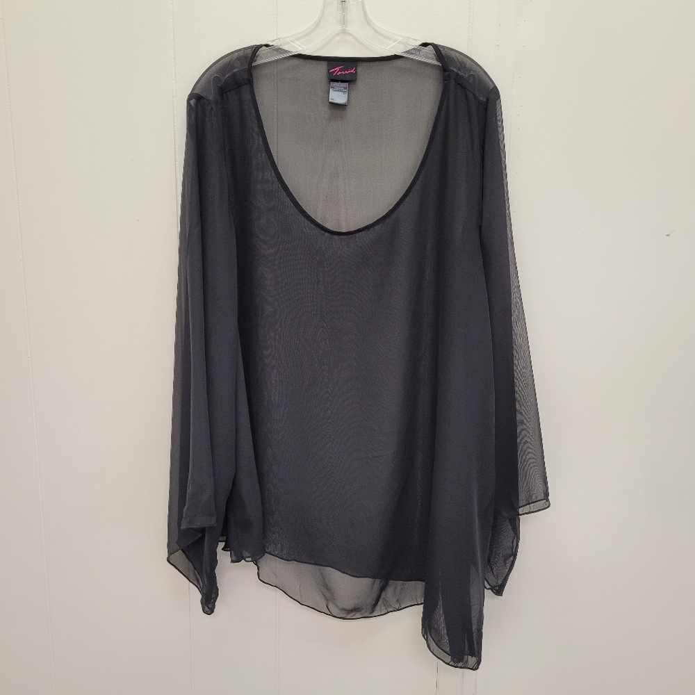 Torrid Asymmetrical Wide Long Sleeve Sheer Top